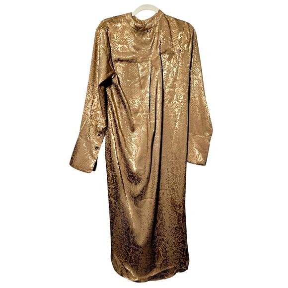Adrienne Landau Women's L Gold Satin Snake Print Tunic Shirt Luxe Resort wear - Picture 9 of 13